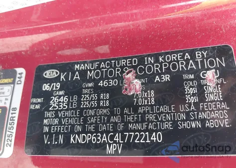 2020 Kia Sportage S из США, поврежденный, VIN KNDP63AC4L7722140